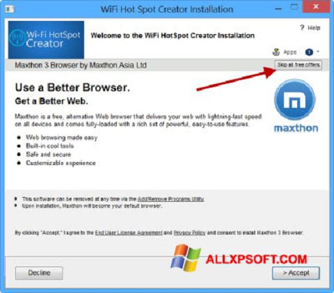 Скріншот Wi-Fi HotSpot Creator для Windows XP
