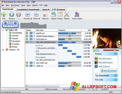 Скріншот Download Accelerator Plus для Windows XP