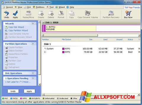 Скріншот EASEUS Partition Master для Windows XP