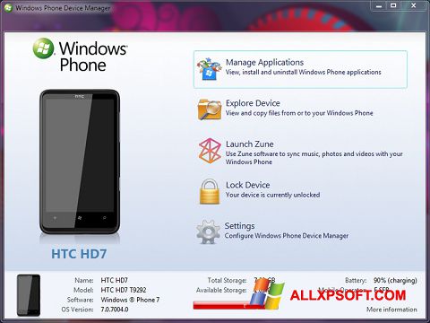 Скріншот Windows Phone Device Manager для Windows XP