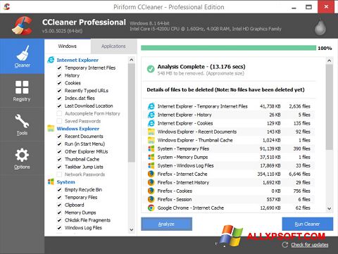 Скріншот CCleaner для Windows XP