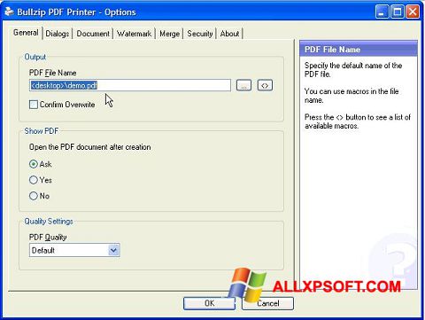 Скріншот BullZip PDF Printer для Windows XP