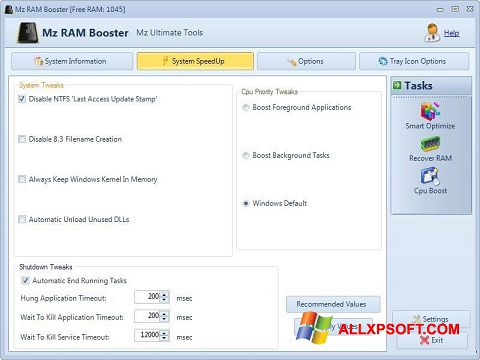 Скріншот Mz RAM Booster для Windows XP