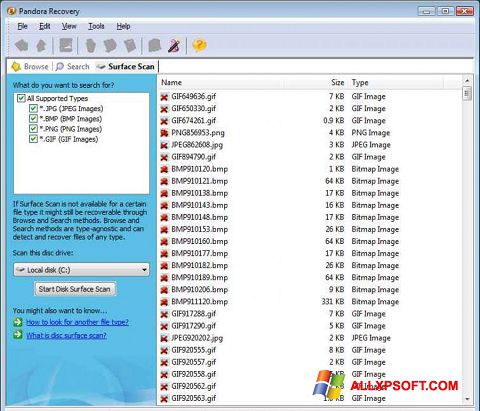 Скріншот Pandora Recovery для Windows XP