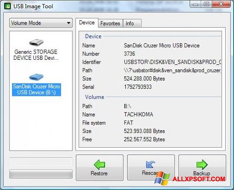 Скріншот USB Image Tool для Windows XP