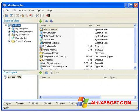Скріншот InfraRecorder для Windows XP
