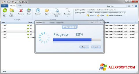 Скріншот PDF Unlocker для Windows XP