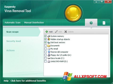 Скріншот Kaspersky Virus Removal Tool для Windows XP
