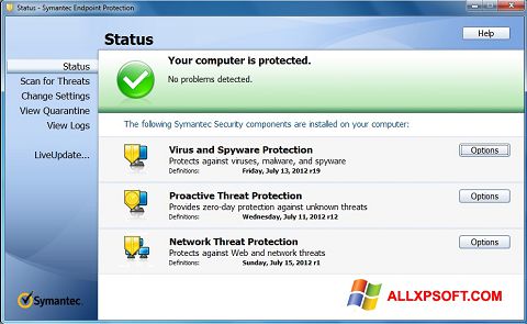 Скріншот Symantec Endpoint Protection для Windows XP