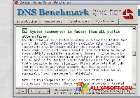 Скріншот DNS Benchmark для Windows XP