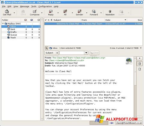 Скріншот Claws Mail для Windows XP