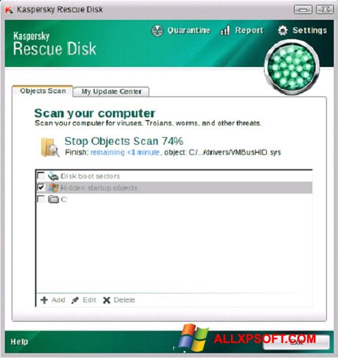 Скріншот Kaspersky Rescue Disk для Windows XP