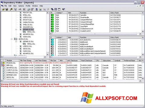 Скріншот Dependency Walker для Windows XP