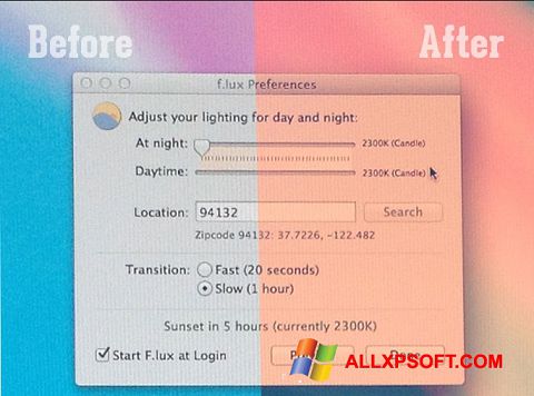 Скріншот F.lux для Windows XP