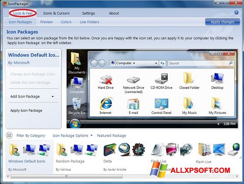 Скріншот IconPackager для Windows XP