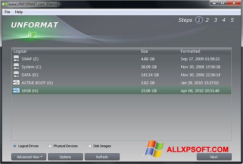 Скріншот UNFORMAT для Windows XP