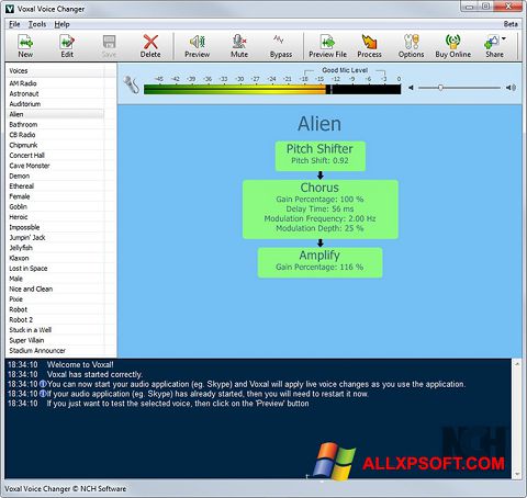 Скріншот Voxal Voice Changer для Windows XP