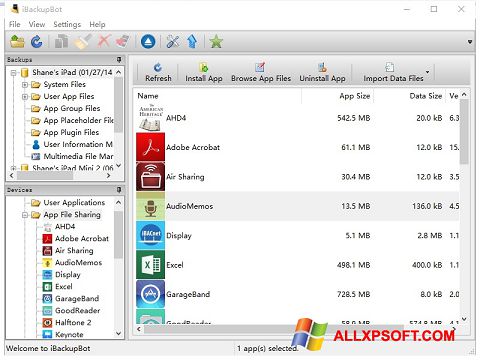 Скріншот iBackupBot для Windows XP