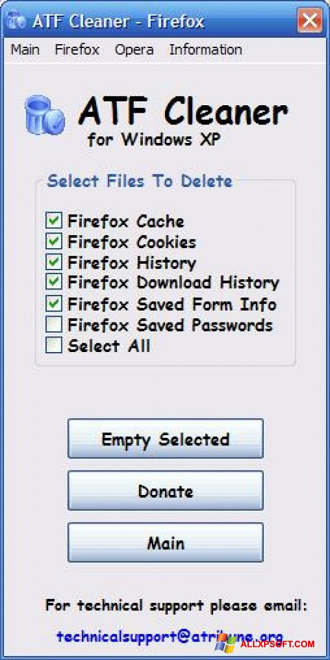 Скріншот ATF Cleaner для Windows XP