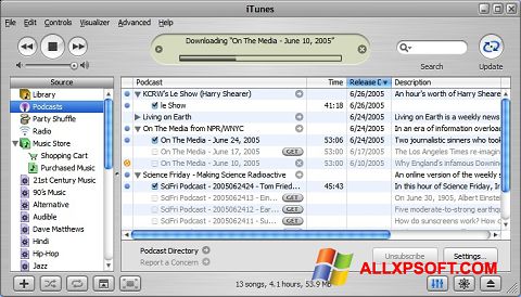 Скріншот iTunes для Windows XP