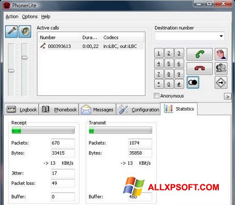 Скріншот PhonerLite для Windows XP