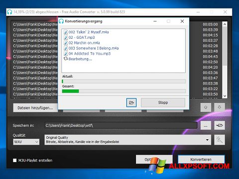 Скріншот Free Audio Converter для Windows XP