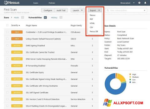 Скріншот Nessus для Windows XP
