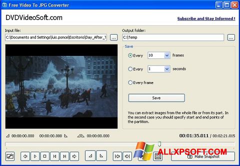 Скріншот Free Video to JPG Converter для Windows XP