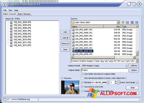 Скріншот FastStone Photo Resizer для Windows XP