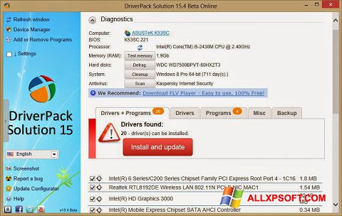 Скріншот DriverPack Solution Online для Windows XP