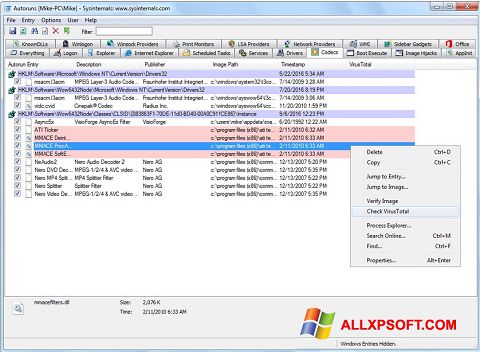Скріншот AutoRuns для Windows XP
