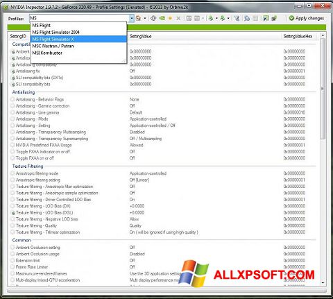 Скріншот NVIDIA Inspector для Windows XP
