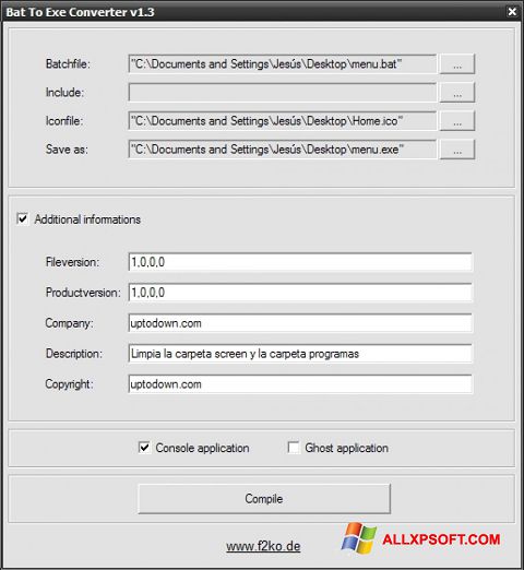 Скріншот Bat To Exe Converter для Windows XP