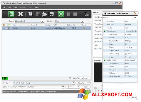 Скріншот Xilisoft Video Converter для Windows XP
