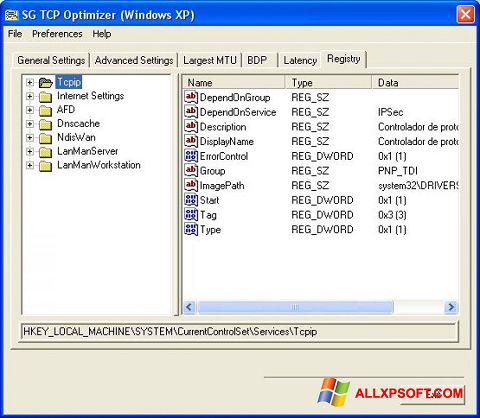Скріншот TCP Optimizer для Windows XP