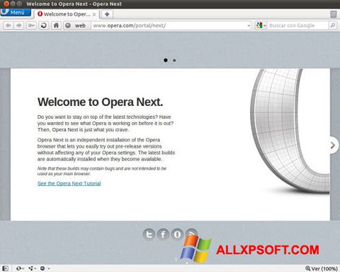 Скріншот Opera Developer для Windows XP